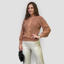 Blusa Feminina Tricô Lã Trança Macia Casual Inverno Elegante