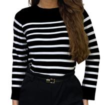 Blusa Feminina Tricô Modal Listradinho Casual Macio Inverno Blusa Feminina Tricô Modal Listradinho Casual Macio Inverno
