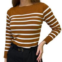 Blusa Feminina Tricô Modal Listradinho Casual Macio Inverno