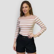 Blusa Feminina Tricô Modal Listradinho Casual Macio Inverno