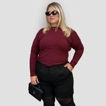 Blusa Feminina Tricô Plus Size Lã Elastano Liso Gola Redonda Blusa Feminina Tricô Plus Size Lã Elastano Liso Gola Redonda