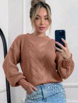 Blusa Feminina Tricô Trança Manga Inverno Sueter Elegante