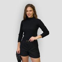 Blusa Feminina Tricô Trançado Manga Longa Suéter Confortável