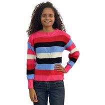 Blusa Feminina Tricô Tricot Listrada Colorida Moda Invern479