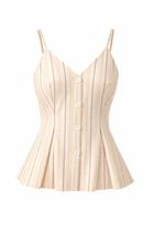 Blusa Feminina Tricoline Listrada Decote V Elegante Moderna Cor:Bege - G