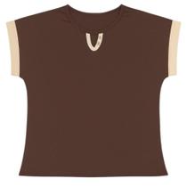 Blusa Feminina Tricolor com Decote V - Marrom/Bege/Caramelo Blusa Feminina Tricolor com Decote V - Marrom/Bege/Caramelo