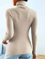 Blusa Feminina Tricot Canelado Gola Alta Manga Longa