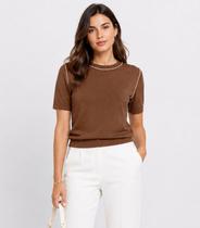 Blusa Feminina Tricot Com Detalhe Rovitex Marrom Blusa Feminina Tricot Com Detalhe Rovitex Marrom