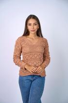 Blusa feminina tricot decote v rendada-1212