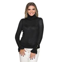 Blusa Feminina Tricot Gola Alta Manga Botão Tendência Inverno