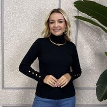 Blusa Feminina Tricot Gola Alta Manga Botão Tendência Inverno