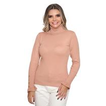 Blusa Feminina Tricot Gola Alta Manga Botão Tendência Inverno