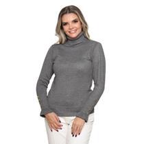 Blusa Feminina Tricot Gola Alta Manga Botão Tendência Inverno