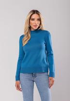 Blusa Feminina Tricot Gola Alta Manga Longa Lisa Azul Salvatore