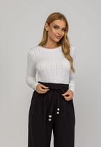 Blusa Feminina Tricot Gola Redonda Trama Trançada Branco Salvatore