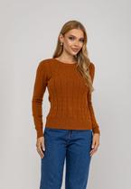 Blusa Feminina Tricot Gola Redonda Trama Trançada Telha Salvatore
