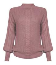 Blusa Feminina Tricot Lã Manga Longa Moda Grossa Frio