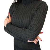 Blusa Feminina Tricot Manga Comprida Trancinha Gola Ata Frio