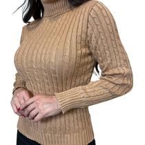 Blusa Feminina Tricot Manga Comprida Trancinha Gola Ata Frio Blusa Feminina Tricot Manga Comprida Trancinha Gola Ata Frio