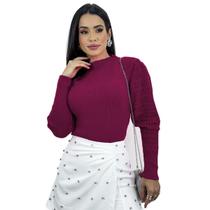 Blusa Feminina Tricot Manga Longa Bufante Punho Alongado