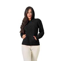 Blusa Feminina Tricot Manga Longa Com Capuz