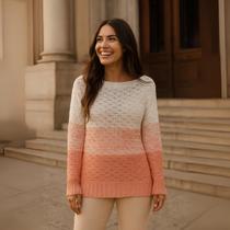 Blusa Feminina Tricot Manga Longa Tricolor Casual Básica