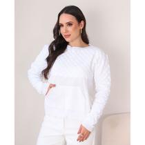 Blusa Feminina Tricot Suéter Frio Manga Longa Bolso Frontal Tricô Inverno Blusa Feminina Tricot Suéter Frio Manga Longa Bolso Frontal Tricô Inverno