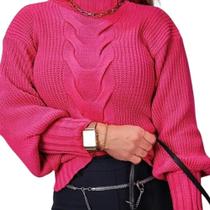 Blusa Feminina Tricot Suéter Gola Alta (Rosa Pink)