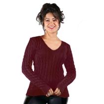 Blusa Feminina Tricot Transinha Gola V Basica Elastano Manga Longa