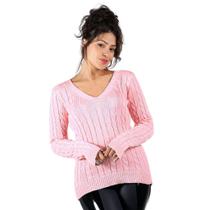 Blusa Feminina Tricot Transinha Gola V Basica Elastano Manga Longa Inverno Blusa Feminina Tricot Transinha Gola V Basica Elastano Manga Longa Inverno