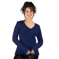 Blusa Feminina Tricot Transinha Gola V Basica Elastano Manga Longa Inverno