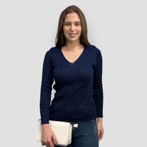 Blusa Feminina Tricot Transinha Gola V Basica Elastano Manga Longa Inverno