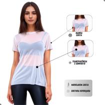 Blusa Feminina Tule Academia Blusinha Verão Moda Fitness Transparente