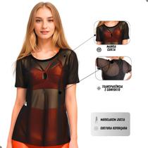 Blusa Feminina Tule Academia Blusinha Verão Moda Fitness Transparente Blusa Feminina Tule Academia Blusinha Verão Moda Fitness Transparente