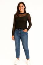 Blusa Feminina Tule Com Regata Brilho Escura P ao G