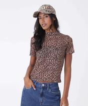 Blusa Feminina Tule Estampa Animal Print Manga Curta M-78188 Blusa Feminina Tule Estampa Animal Print Manga Curta M-78188