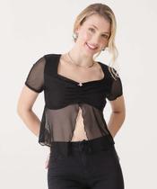 Blusa Feminina Tule Fenda Manga Curta Marisa-15021