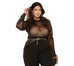 Blusa Feminina Tule Transparente Plus Size Manga Longa