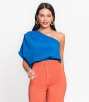 Blusa Feminina Um Ombro Só Crepe Light Endless Azul Tam GG