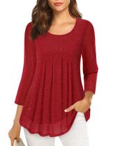 Blusa feminina VALOLIA, manga 3/4, decote em V, vermelha, XXL, poliéster