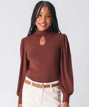 Blusa Feminina Vazado Manga Princesa Marisa Marrom-24009 Blusa Feminina Vazado Manga Princesa Marisa Marrom-24009