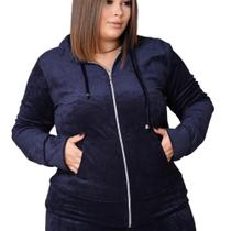 Blusa Feminina Veludo Plush Capuz Bolso Zíper Outono Inverno