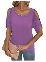 Blusa feminina Verdusa Cold Shoulder Beaded Purple M Blusa feminina Verdusa Cold Shoulder Beaded Purple M