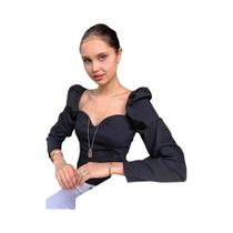 Blusa Feminina Vintage Com Manga Bufante E Decote Em V, Ajuste Slim, Cor Sólida, Estilo Coreano Para Blusa Feminina Vintage Com Manga Bufante E Decote Em V, Ajuste Slim, Cor Sólida, Estilo Coreano Para
