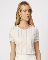 Blusa Feminina Visco Linho Lurex Listrada Endless Off White Dourado