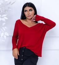 Blusa feminina viscolaycra lisa decote V manga longa