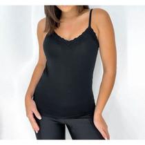 Blusa feminina viscolycra alça fina com bojo decote renda elegante