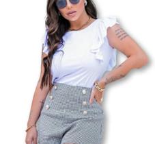 Blusa feminina viscolycra detalhe babado nas laterais moda fashion