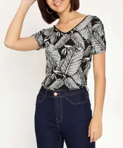 Blusa Feminina Viscolycra Estampa Folhas Vazado Manga -01786 - Marisa Blusa Feminina Viscolycra Estampa Folhas Vazado Manga -01786 - Marisa