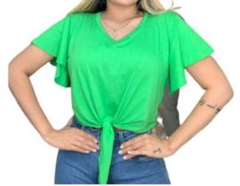 Blusa feminina Viscolycra manga curta gola rasa amarração